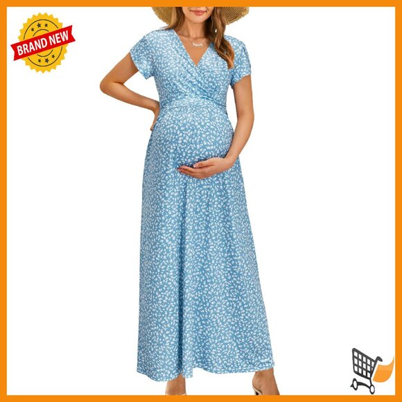 Floral Maxi Dress Wrap V-Neck Empire Waist Maternity Nursing